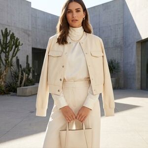 Steve Madden Bona Vegan Leather Bomber Jacket Cream Ivory XL New With Tags